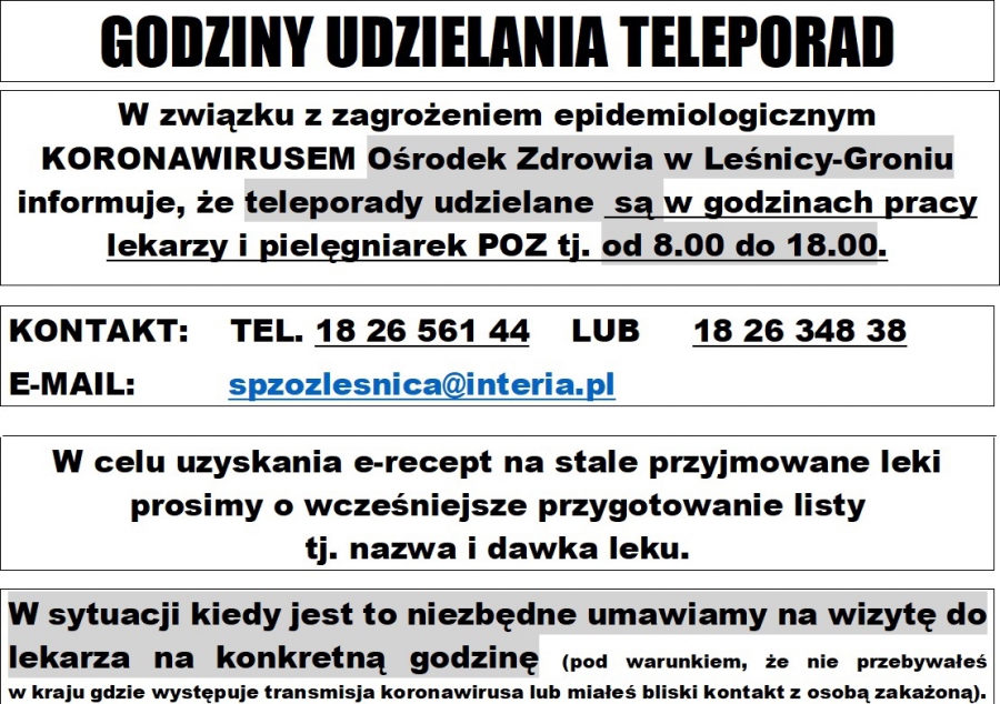 Udzielanie świadczeń - Koronawirus