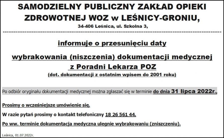 Brakowanie (niszczenie) dokumentacji medycznej