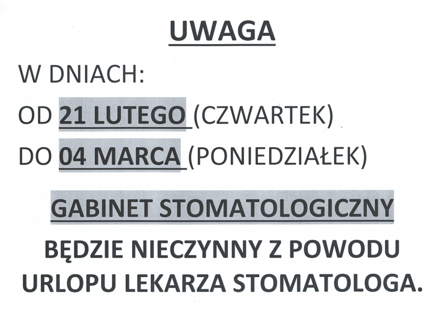 Urlop lek. stom. Tomasza Powalacza